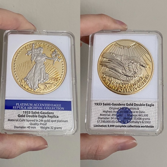 1933 Saint-Gaudens Gold Double Eagle Platinum-Accented Replica Archival Collec - Picture 2 of 16
